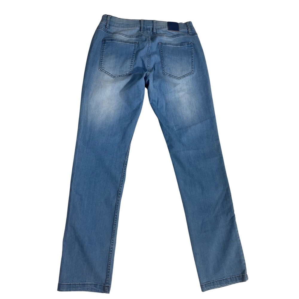 Mugsy Piers Jeans Mens 33x32 Blue Light Wash Stretch Denim Slim Straight FLX3NTL - Picture 2 of 9